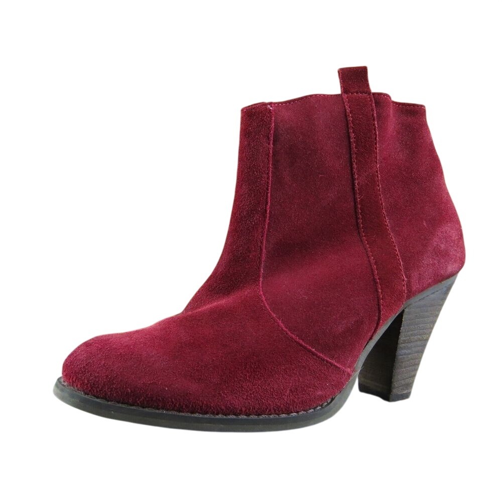 ASOS Suede Ankle Boots Women 7 Red Block Heel Side Zip Dress Casual Booties